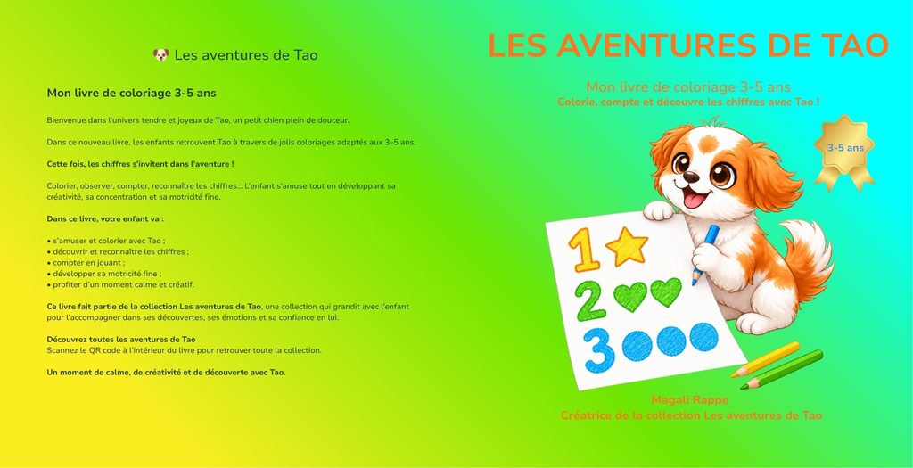 Mon livre de coloriage avec Tao : les chiffres de 1 à 10, pour les enfants de 3 à 5 ans